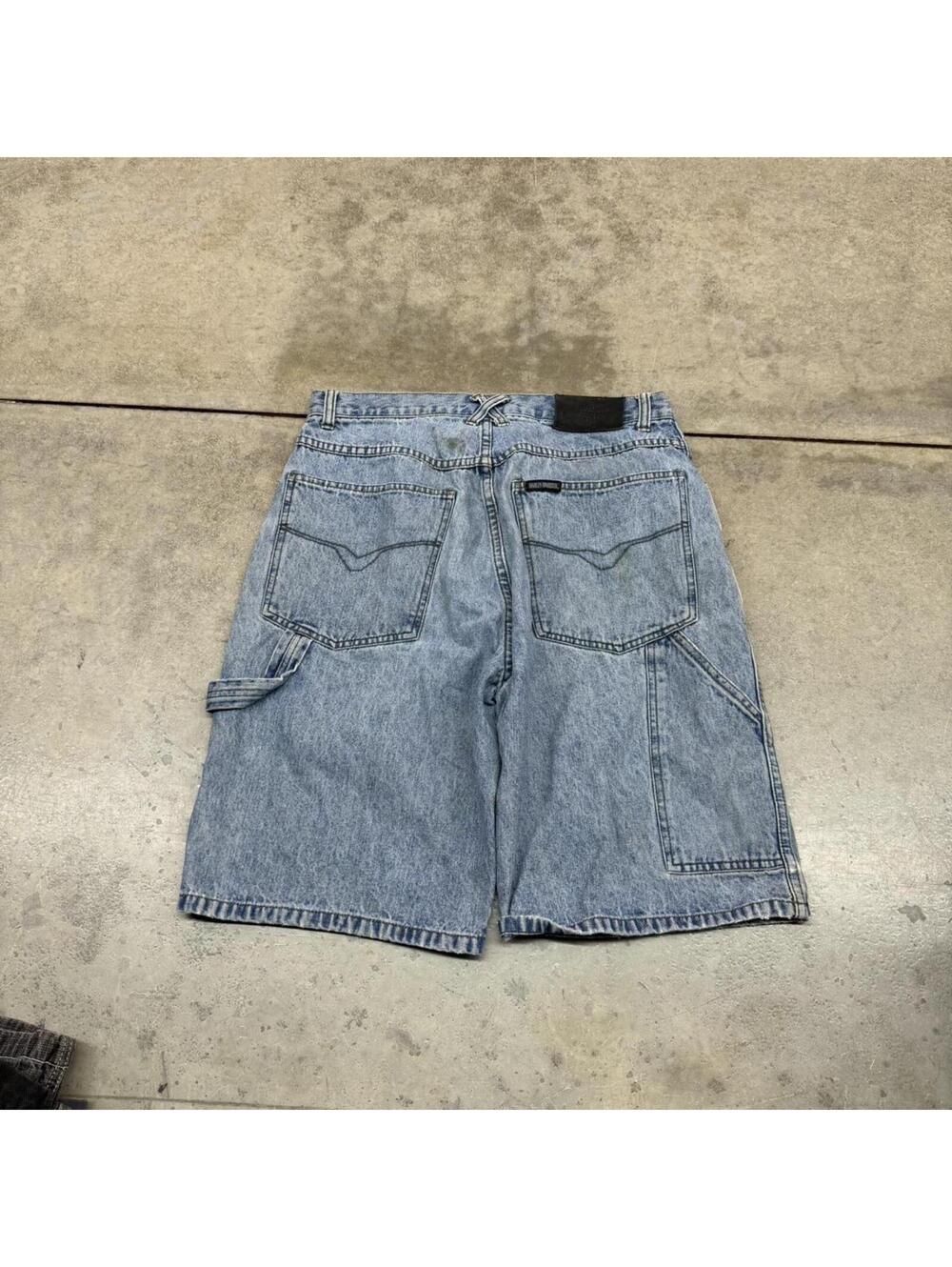 vintage harley davidson faded blue relaxed baggy fit jean shorts jorts size 32